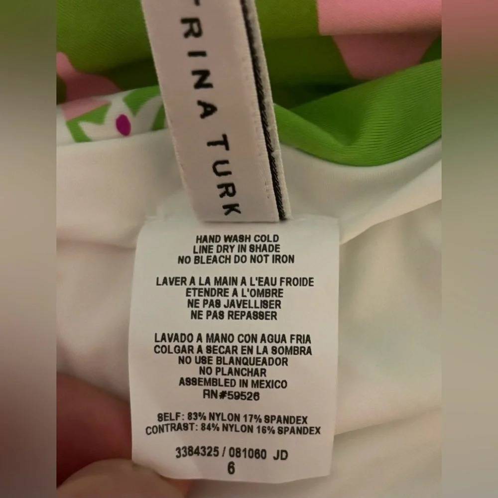NWT Trina Turk Hipster Shirred Pink Green Fuchsia White Size 6 Bikini Bottom - Picture 5 of 6